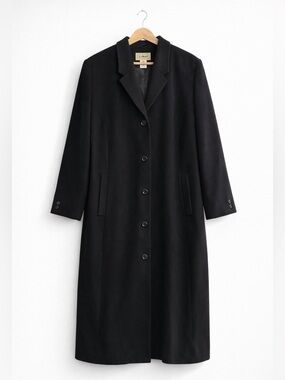 L.L.Bean Wool Cashmere Overcoat Black Long Minimalist Classic Quiet Luxury 2X